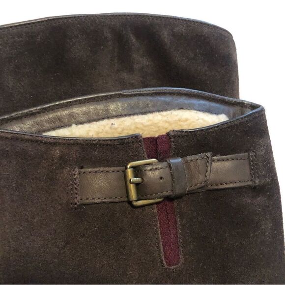 Ugg Thomson dark brown suede leather Moto style boots shearling lined size 6.5 - Picture 8 of 11
